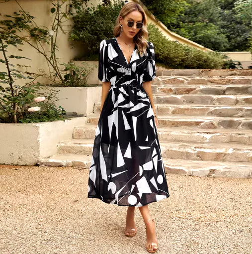 V-Neck Printed Maxi Dress