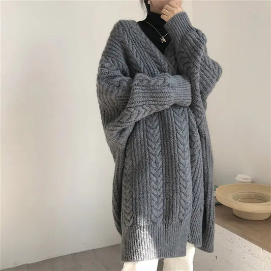 Women's Thick Knitted Long Sweater Coat for Fall/Winter