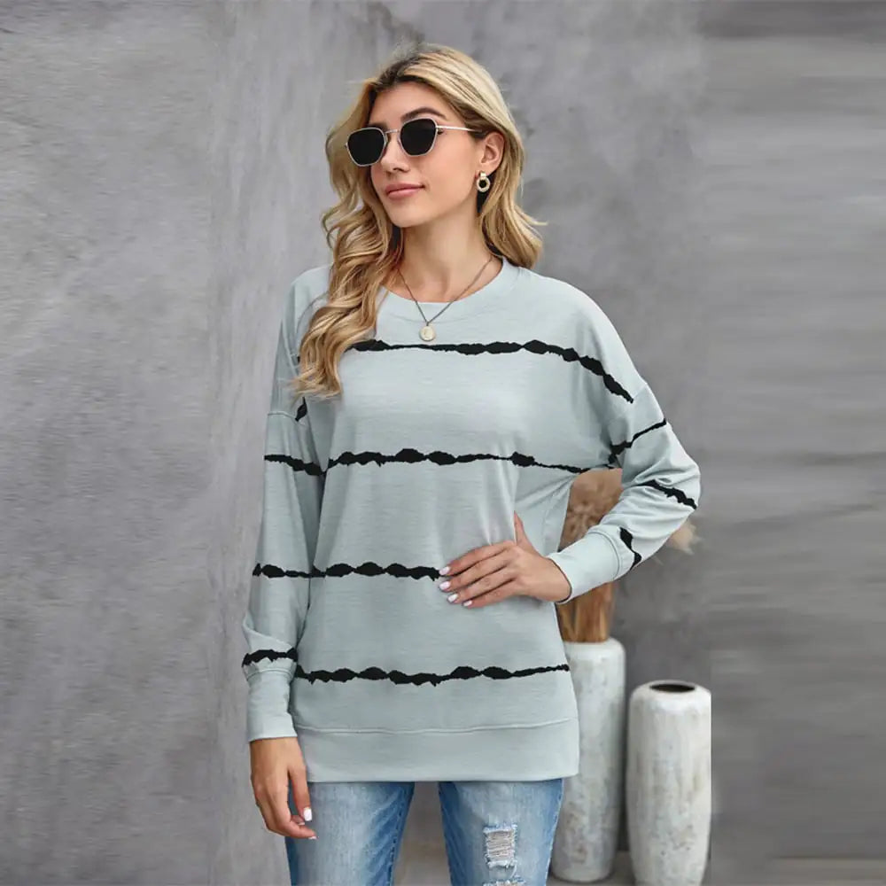 Striped Printed Women's Loose Long-Sleeved Sweater