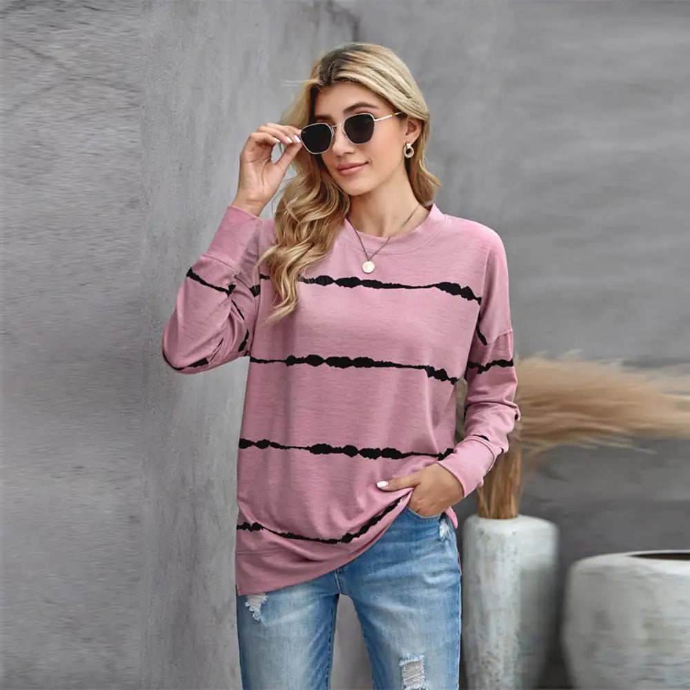 Striped Printed Women's Loose Long-Sleeved Sweater