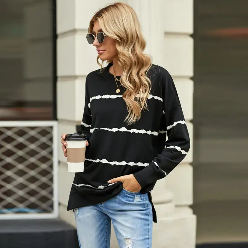 Striped Printed Women's Loose Long-Sleeved Sweater