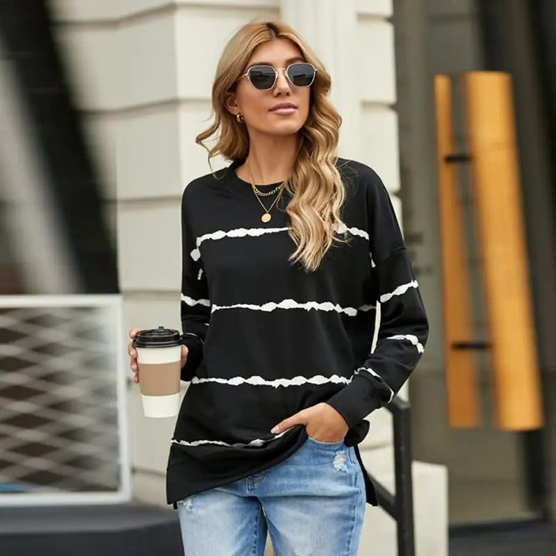 Striped Printed Women's Loose Long-Sleeved Sweater