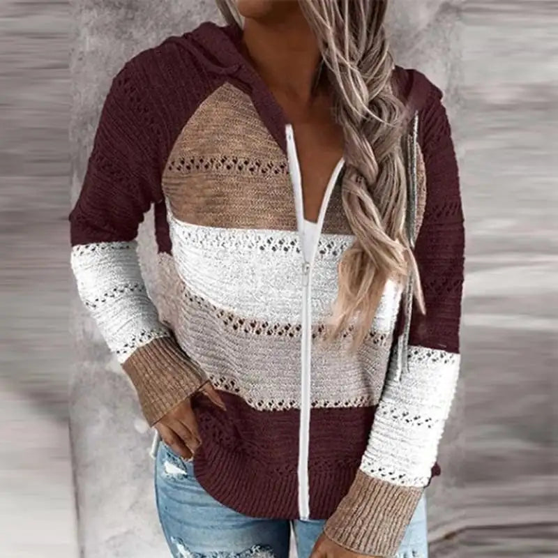Loose Striped Long-Sleeved Wool Sweater for Women