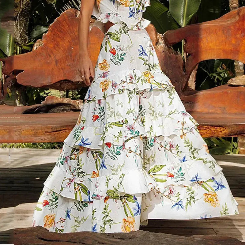 2023 Summer Floral Ruffle Sleeve Maxi Dress