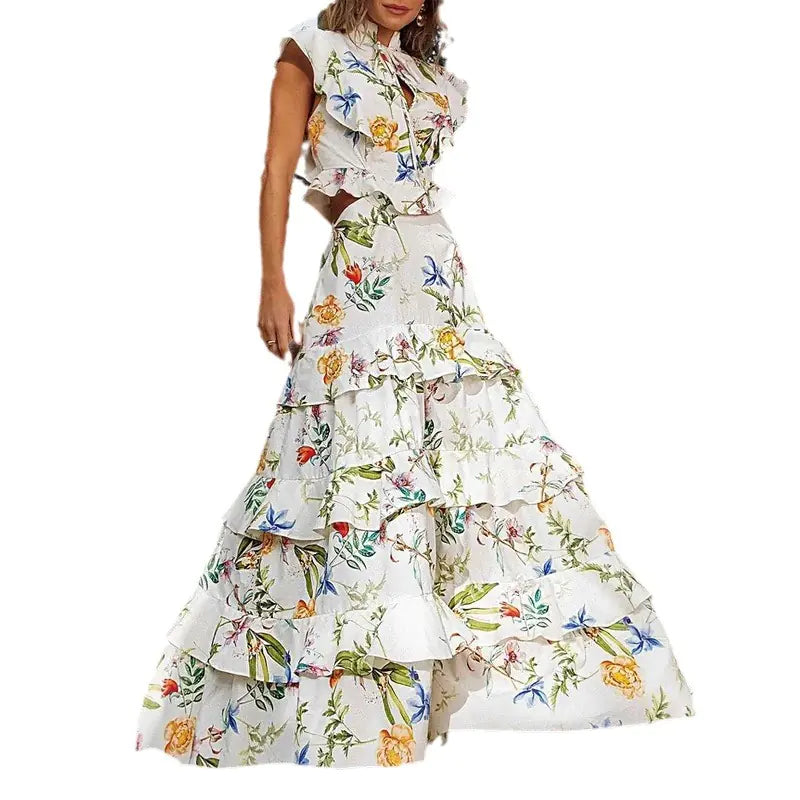 2023 Summer Floral Ruffle Sleeve Maxi Dress