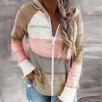 Loose Striped Long-Sleeved Wool Sweater for Women