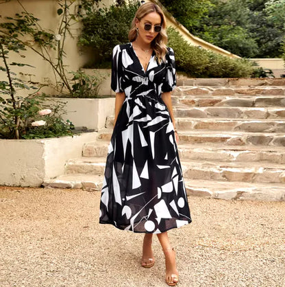 V-Neck Printed Maxi Dress